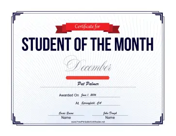 Student of the Month Certificate for December certificate
