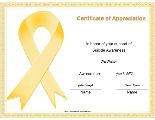 Suicide Awareness Ribbon certificate