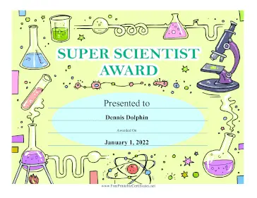 Super Scientist Award certificate