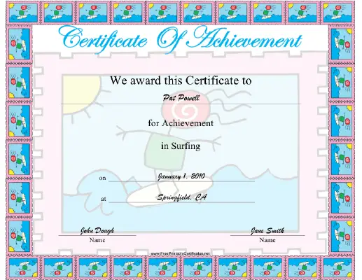 Surfing certificate