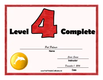 Swimming Lessons Level Four certificate
