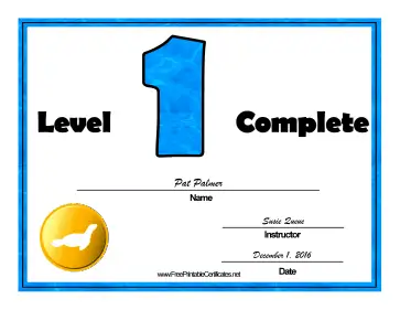Swimming Lessons Level One certificate