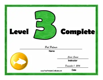 Swimming Lessons Level Three certificate