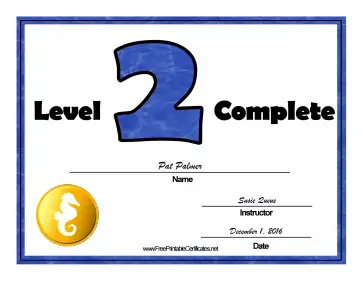 Swimming Lessons Level Two certificate