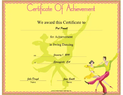 Swing Dancing certificate