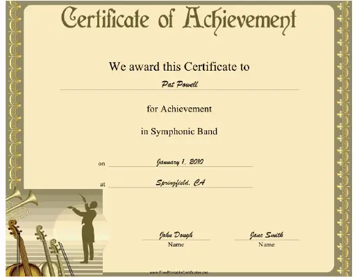 Symphonic Band certificate
