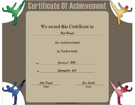 Taekwondo certificate
