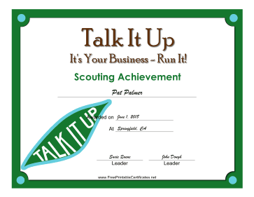 Talk It Up Badge certificate