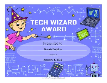 Tech Wizard Award certificate