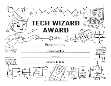 Tech Wizard Award Black and White certificate