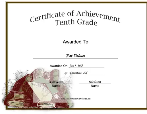 Tenth Grade Achievement certificate