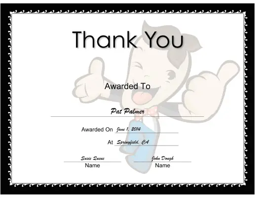 Thank You Large certificate