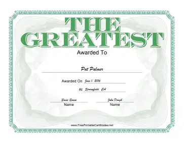 The Greatest certificate