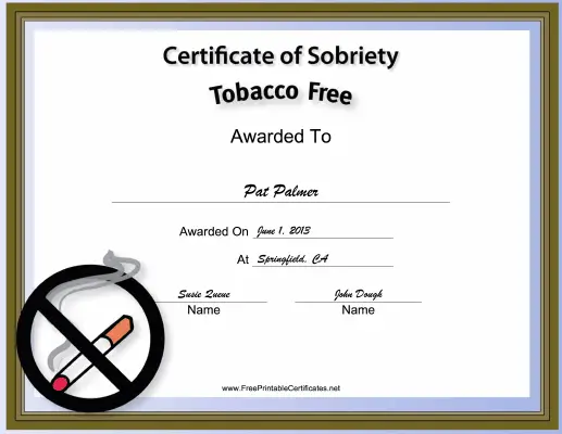 Tobacco-Free certificate