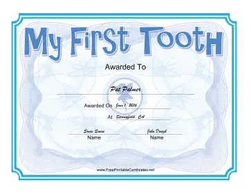 Tooth Fairy Blue certificate