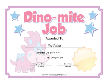Triceratops Certificate Pink certificate