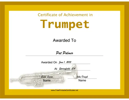 Trumpet Instrumental Music certificate
