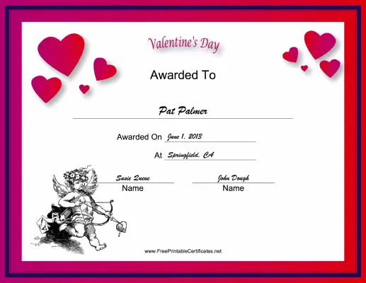 Valentines Day Holiday certificate