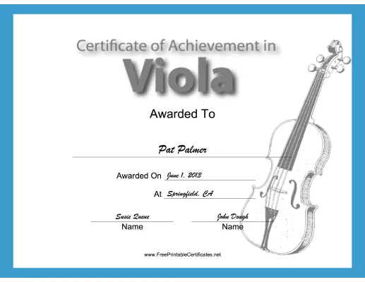 Viola Instrumental Music certificate