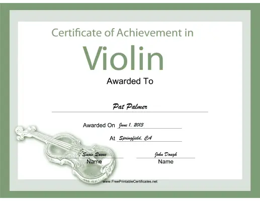 Violin Instrumental Music certificate