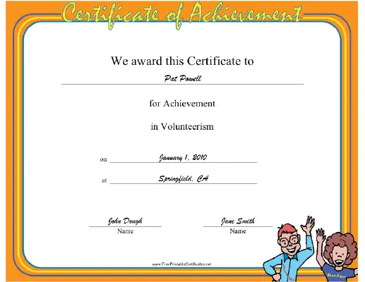 Volunteerism certificate