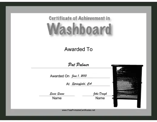 Washboard Instrumental Music certificate