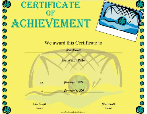 Water Polo certificate