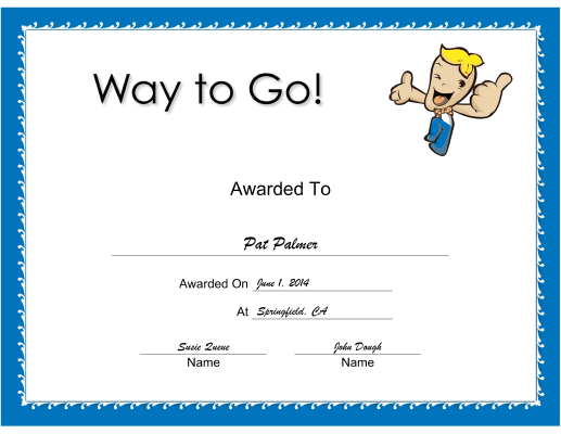 Way to Go certificate