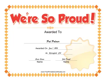 We Are So Proud certificate