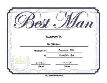 Wedding Best Man certificate