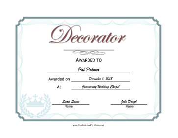 Wedding Decorator certificate