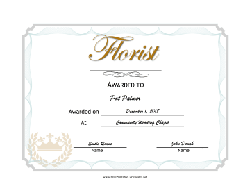 Wedding Florist certificate
