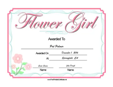 Wedding Flower Girl certificate