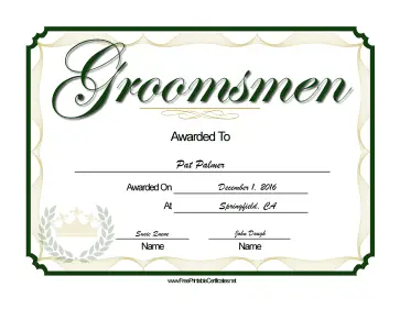 Wedding Groomsmen certificate