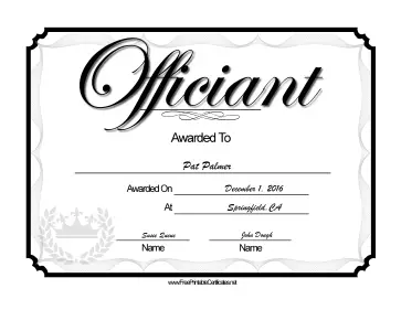 Wedding Officiant certificate