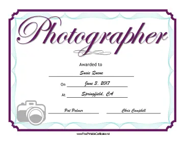 Wedding Photographer certificate