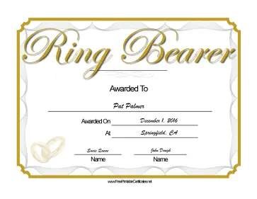 Wedding Ring Bearer certificate