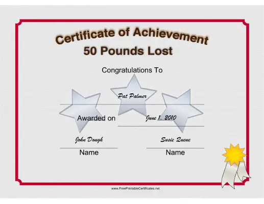 Weight Loss 50 Pounds certificate