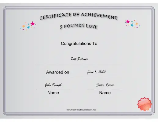 Weight Loss 5 Pounds certificate