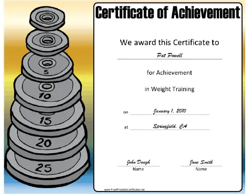 Weight Training certificate