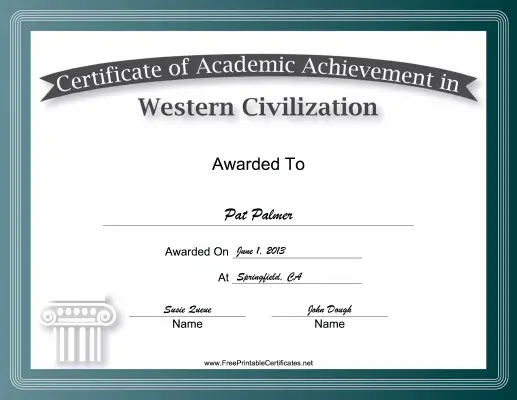 Western Civilization Academic certificate