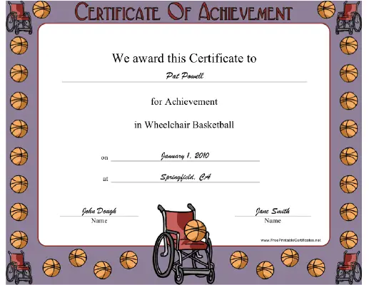 Wheelchair Basketball certificate