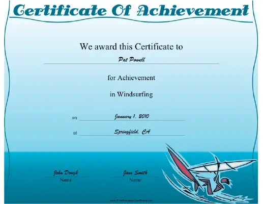 Windsurfing certificate