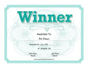 Winner certificate