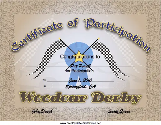 Woodcar Derby Participation certificate