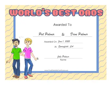 Worlds Best Dads certificate