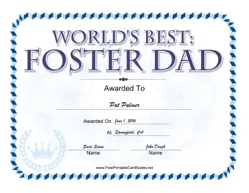 Worlds Best Foster Dad Award certificate