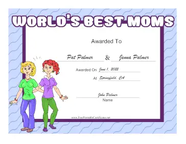 Worlds Best Moms certificate