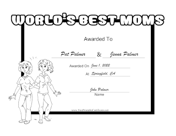 Worlds Best Moms BW certificate