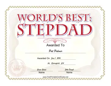 Worlds Best Stepdad Award certificate